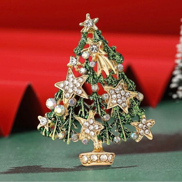 STARRY CHRISTMAS TREE BROOCH - Picture 1 of 2